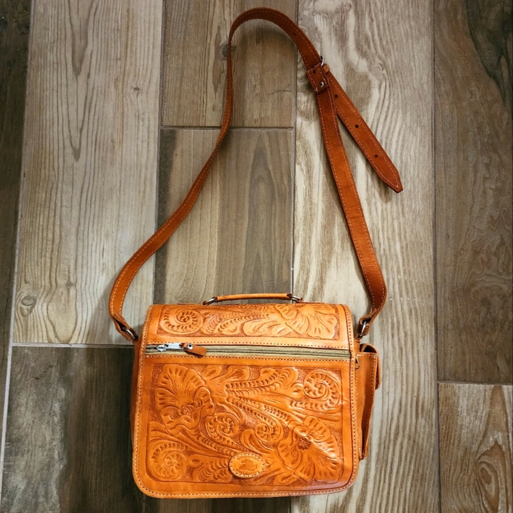 Western Tooled Leather Crossbody Bag